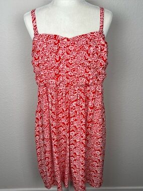 Torrid Red and White Smocked Floral Dress